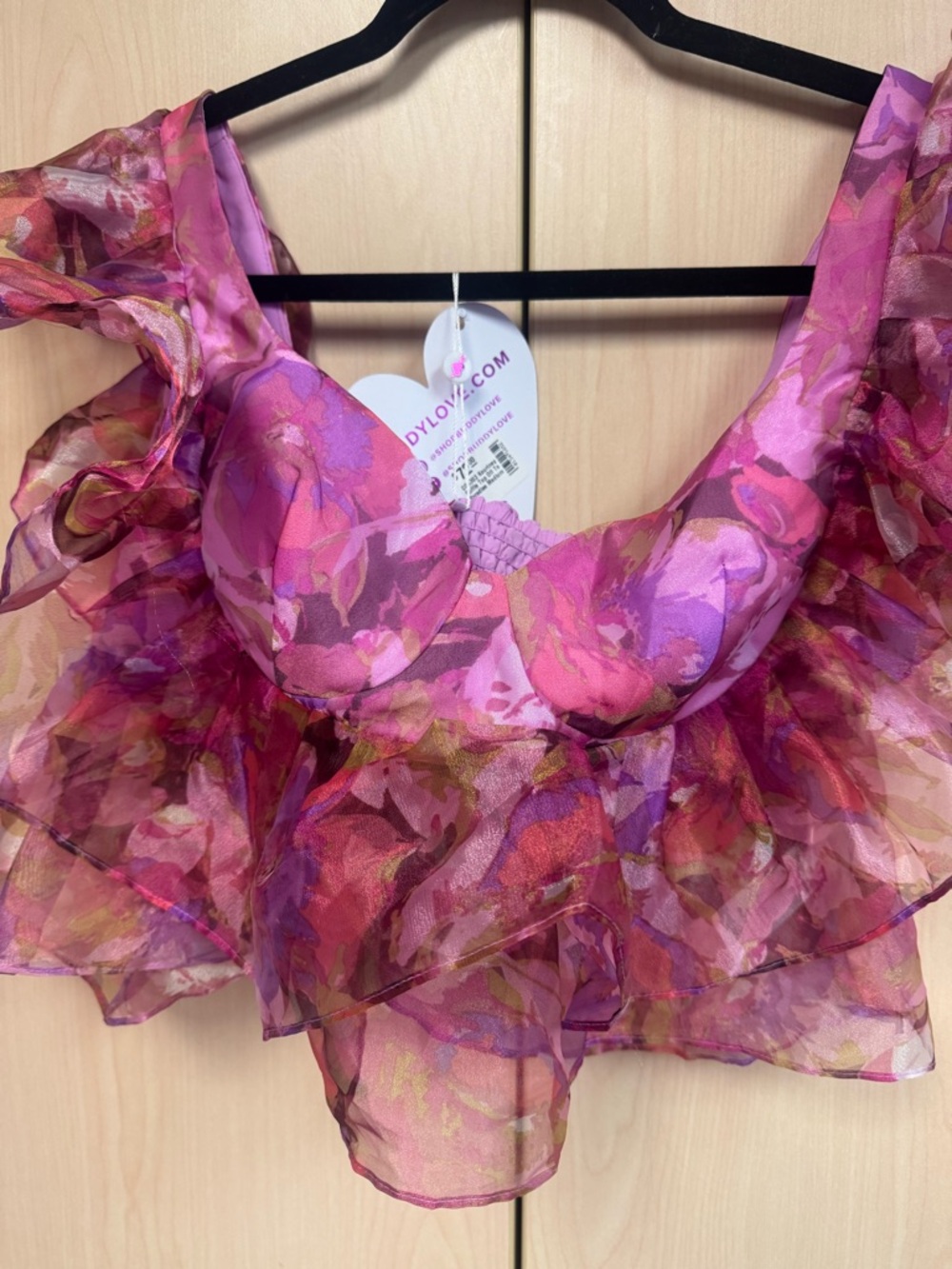 Buddy Love Pink & Purple Floral Ruffle Crop Top